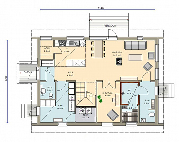 Проект каркасного дома с небольшой кухней / План 1 этажа