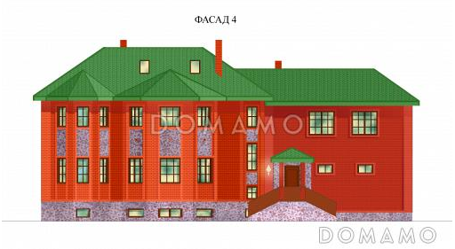 Проект двухэтажного дома с бассейном на цокольном этаже, гаражом и двумя эркерами / Фасад 4