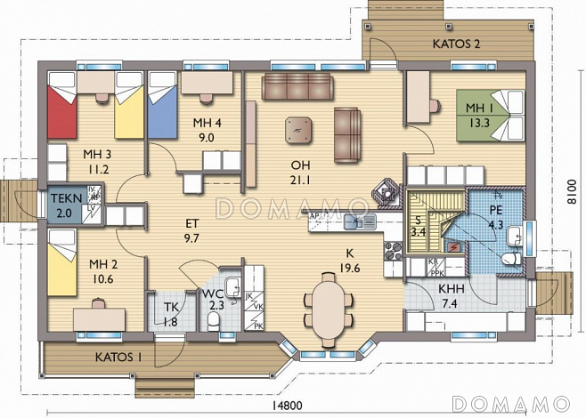 Проект каркасного дома с тремя входами / План 1 этажа