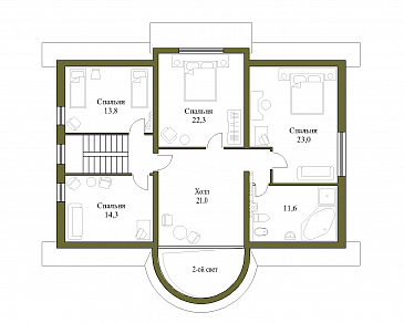 Проект коттеджа с гаражом и зимним садом / План мансардного этажа