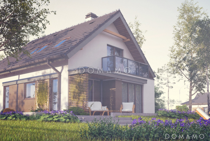 Проект компактного одноэтажного мансардного дома из газобетона с тремя спальнями и кабинетом