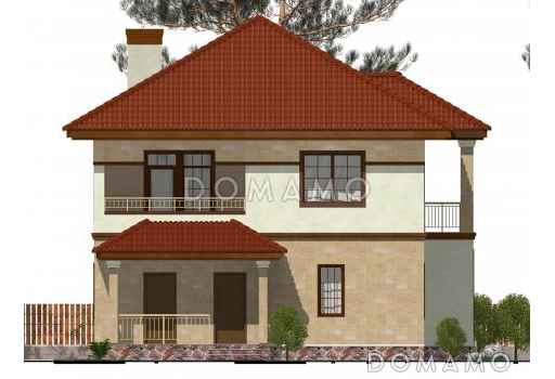 Проект двухэтажного коттеджа с террасой и двумя балконами / Фасад 1