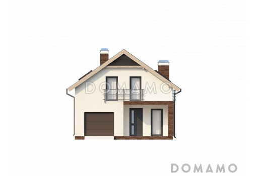 Проект одноэтажного дома из газобетона с мансардным этажом и встроенным гаражом / Фасад 1