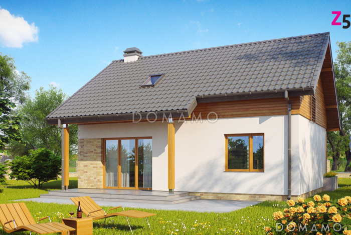 Проект компактного одноэтажного мансардного дома из газобетона с кабинетом и тремя спальнями и большой котельной