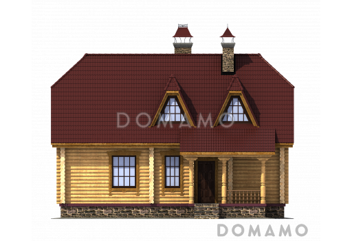 Проект традиционного усадебного дома из бревен / Фасад 1