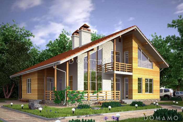 Проект дома с двумя крытыми угловыми террасами