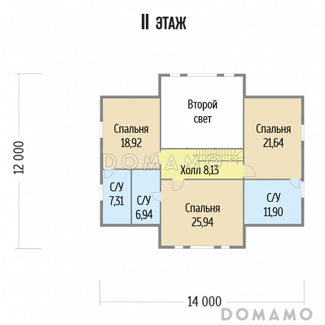 Проект дома из бруса с просторной гостиной / План мансардного этажа