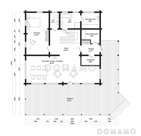 Проект дома из клееного бруса в стиле скандинавского шале с цокольным этажом / План цокольного этажа