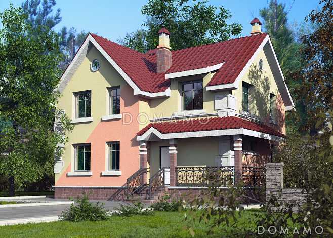 Проект кирпичного дома с необычной, яркой архитектурой