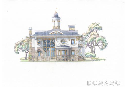 Проект коттеджа с круглым холлом и башенкой / Фасад 2