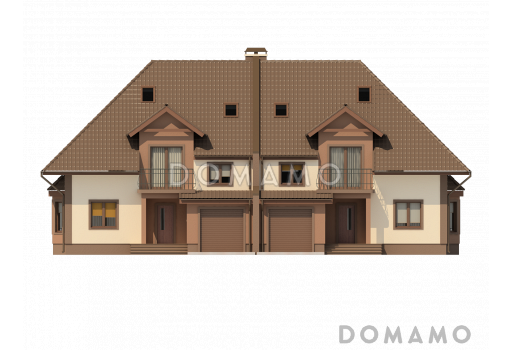 Проект двухэтажных домов-близнецов из газобетона с гаражом и чердаком / Фасад 2