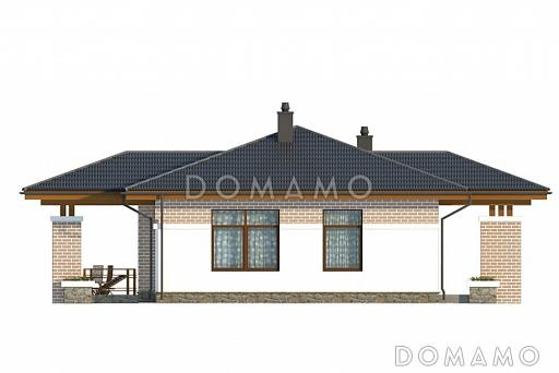 Проект одноэтажного дома с панорамным окном на крытую террасу / Фасад 4