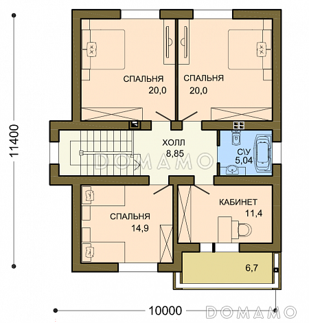 Проект лаконичного коттеджа с массивной каменной стеной крыльца / План 2 этажа