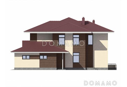 Проект двухэтажного дома из газобетона с окнами в пол в гостиной / Фасад 4