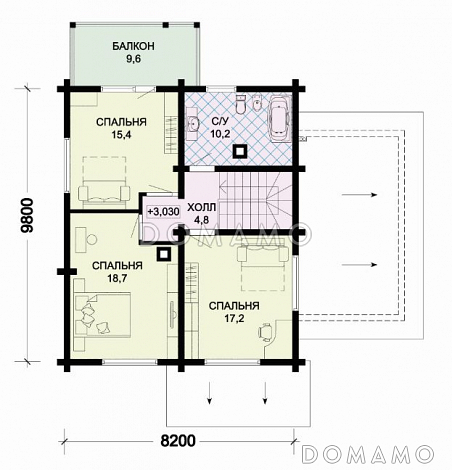 Проект деревянного дома с рациональной планировкой, просторной гостиной и гаражом / План мансардного этажа