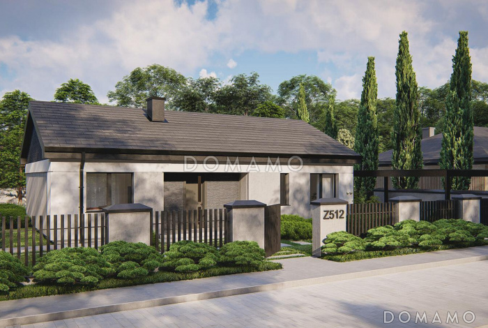 Проект одноэтажного дома с двумя санузлами и тремя комнатами, окном на кухне