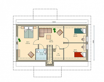 Проект каркасного дома с тремя спальнями на мансардном этаже / План мансардного этажа