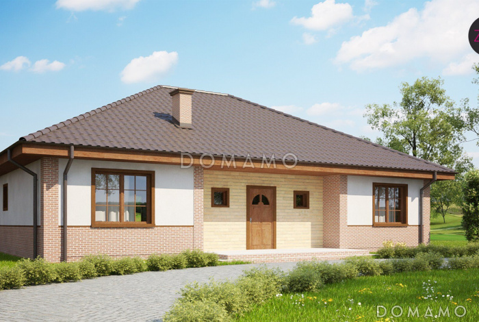 Проект одноэтажного каркасного дома с зоной барбекю на террасе 