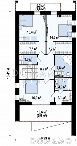 Проект аккуратного современного мансардного дома из газобетона с  гаражом и террасой над входом / План мансардного этажа