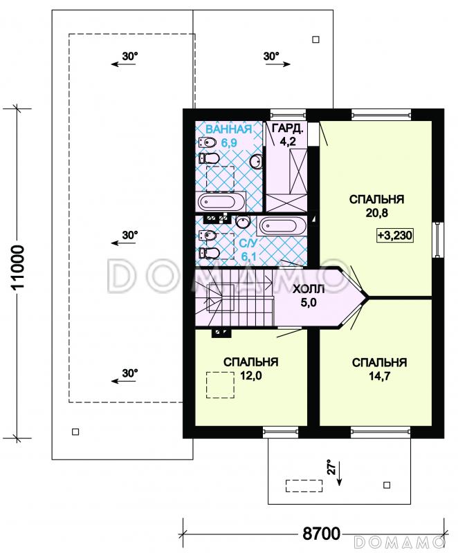 Проект загородного дома с мансардой и гаражом для двух автомобилей / План мансардного этажа