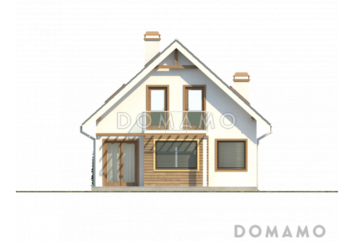Проект классического мансардного дома из газобетона с кабинетом, с эркером и балконом / Фасад 2