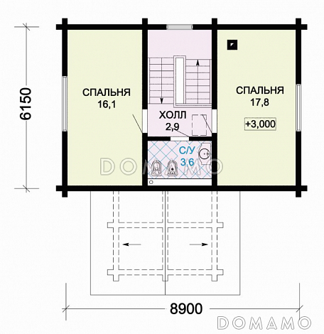 Проект деревянного дома  из оцилиндрованного бревна с мансардным окном / План мансардного этажа