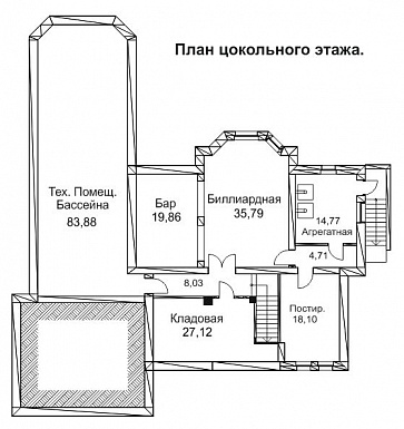 Проект дома с гаражом на два автомобиля, бассейном и небольшой террасой / План цокольного этажа