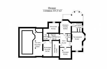 Проект двухэтажного особняка в классическом стиле, с бассейном, зимним садом и просторной террасой второго этажа  / План цокольного этажа