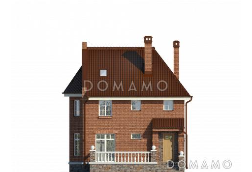 Проект дома с эркером, открытой террасой, балконом, гостиной с камином, гостевыми на мансардном этаже / Фасад 4