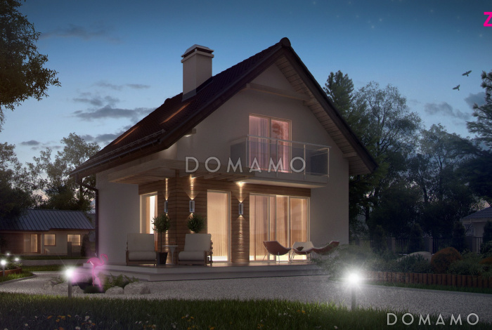 Проект компактного одноэтажного мансардного дома из газобетона с двумя спальнями для строительства на небольшом участке