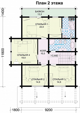 Проект дома из бруса с большой крытой террасой / План мансардного этажа