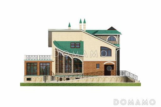 Проект четырехэтажного дома с необычной формой в плане, двусветной гостиной и бассейном / Фасад 4