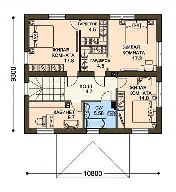 Проект двухэтажного дома с  небольшим кабинетом на втором этаже / План 2 этажа