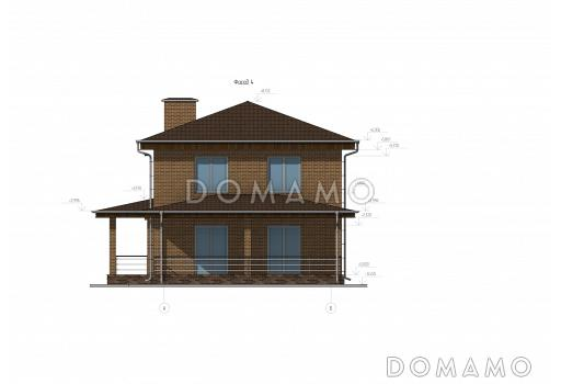 Проект двухэтажного дома с четырьмя спальнями и большой крытой террасой / Фасад 4