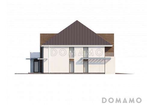 Проект большого комфортабельного двухэтажного дома из газобетона с пятью комнатами, спортзалом и вторым светом над просторной гостиной / Фасад 2