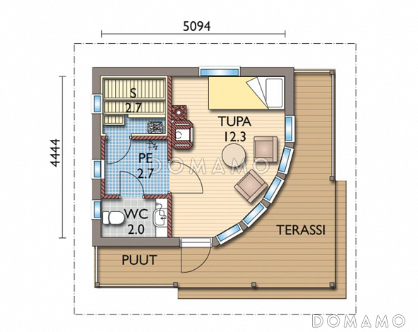 Проект каркасной сауны с крытой террасой / План 1 этажа