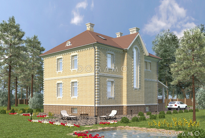 Проект кирпичного коттеджа с подвалом и мансардой