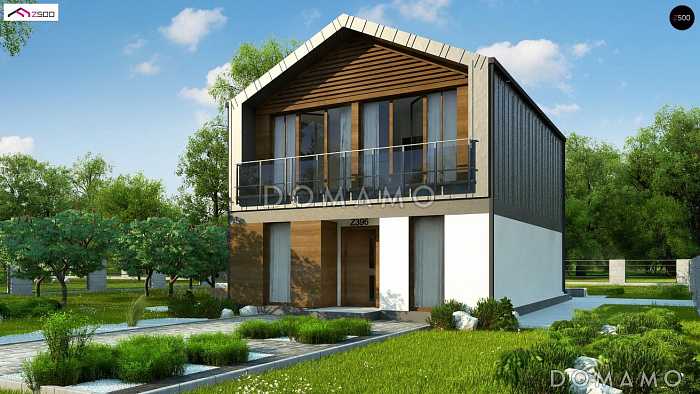 Проект компактного одноэтажного мансардного дома из кирпича с тремя спальнями, кабинетом и террасой на втором этаже