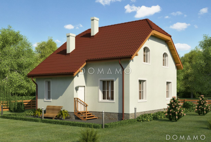 Проект компактного дома с полукруглым эркером