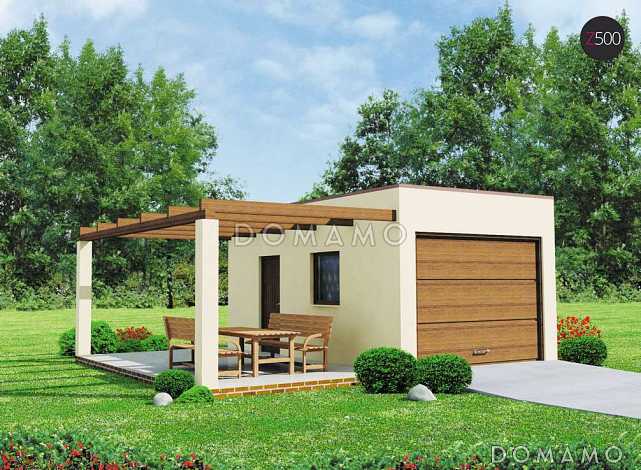 Проект одноместного гаража из кирпича с террасой 