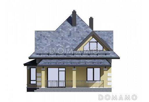 Проект дома с эркером в кухне, террасой, гостевой комнатой на первом этаже / Фасад 3