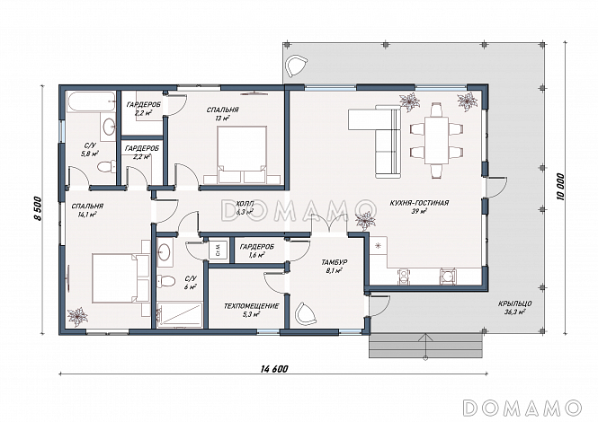 Каркасный дом "Вудленд" / План 1 этажа