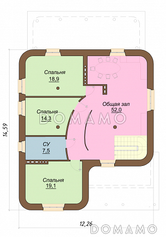 Проект одноэтажного кирпичного коттеджа с мансардным этажом / План мансардного этажа