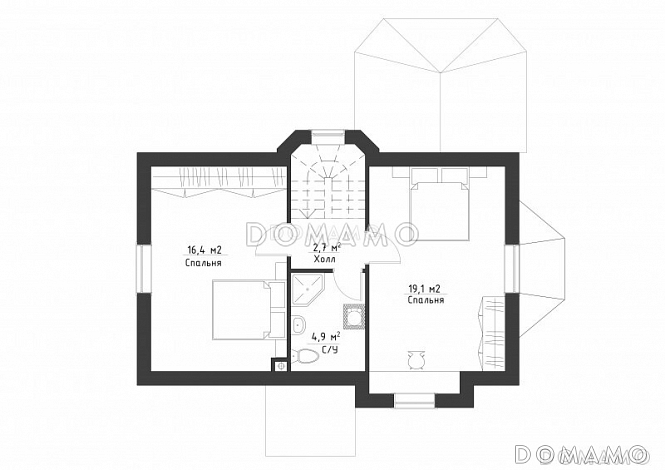 Проект небольшого дома из кирпича с большим крыльцом и эркером / План мансардного этажа