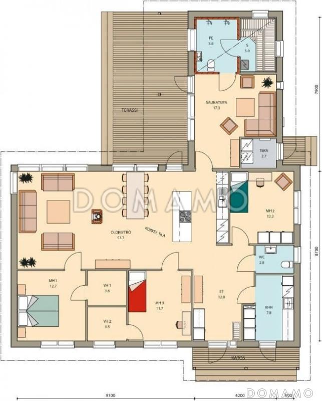 Проект каркасного дома с комнатой отдыха в зоне сауны / План 1 этажа