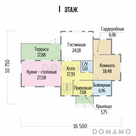 Проект дома с большими окнами / План 1 этажа