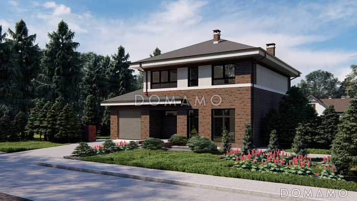 Проект двухэтажного дома с большим санузлом на первом этаже, кабинетом, гаражом на один автомобиль