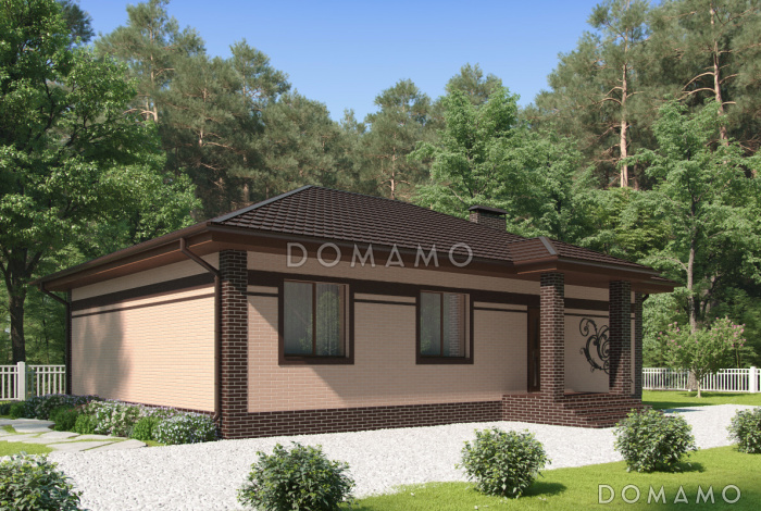 Проект загородного дома из газобетона с большой кухней-столовой, тремя спальнями