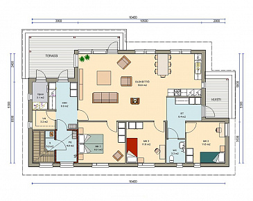 Проект одноэтажного каркасного дома до 150 кв.м / План 1 этажа