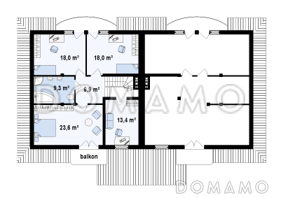 Проект двухэтажных домов-близнецов из газобетона с гаражом и чердаком / План 2 этажа
